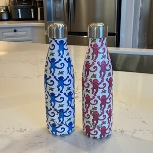 Roller Rabbit Blue and Pink Monkey Print Thermoses